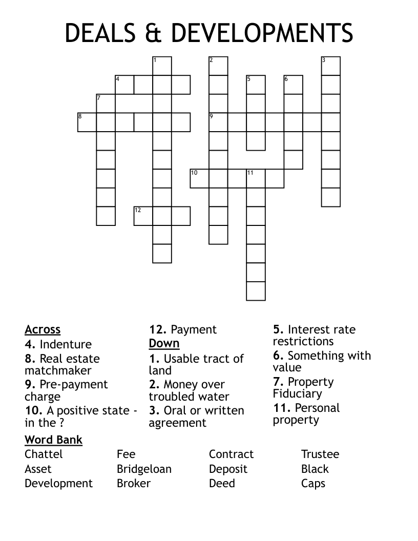 DEALS &  DEVELOPMENTS Crossword