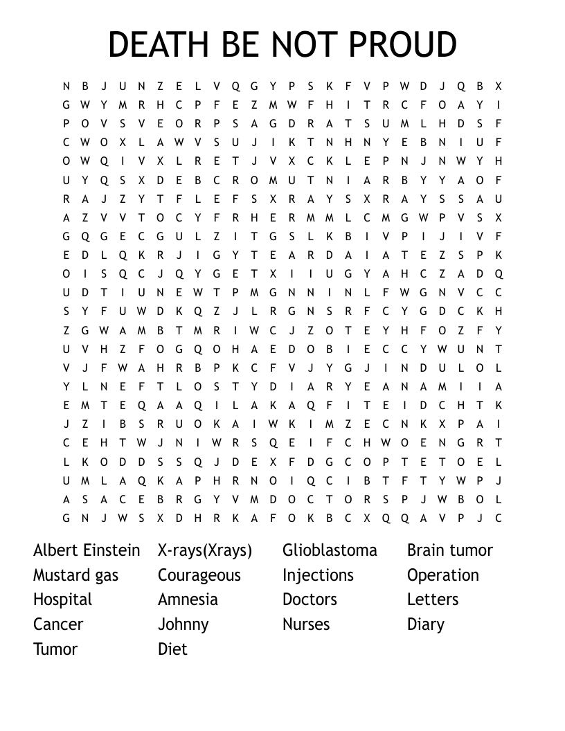 DEATH BE NOT PROUD Word Search