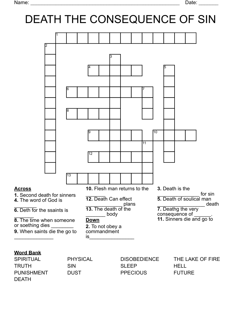 DEATH THE CONSEQUENCE OF SIN Crossword