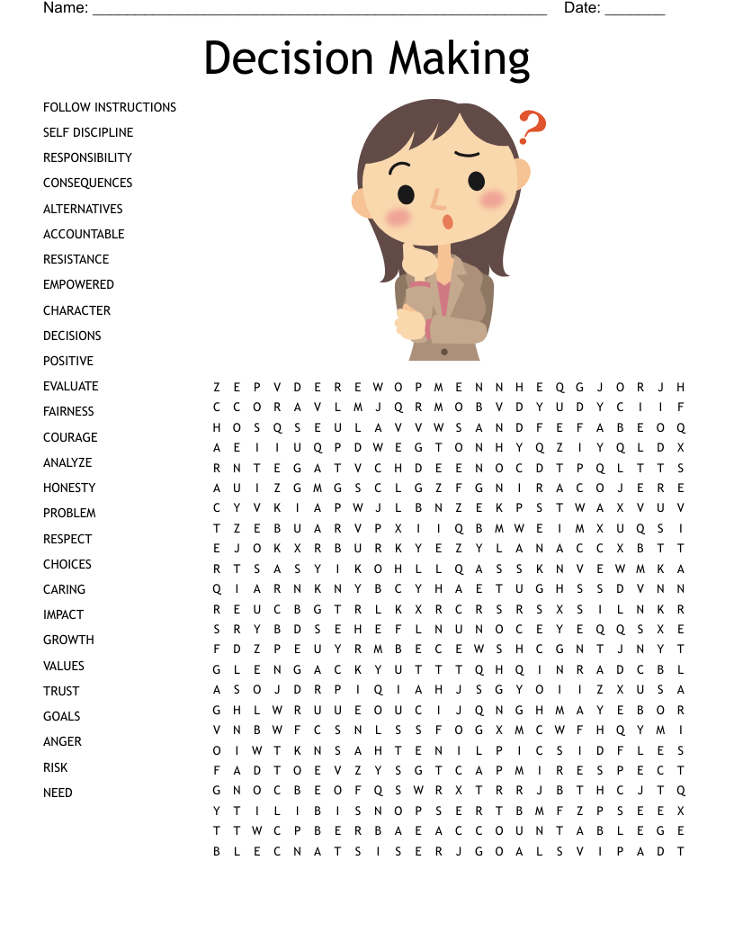 Decision Making Word Search