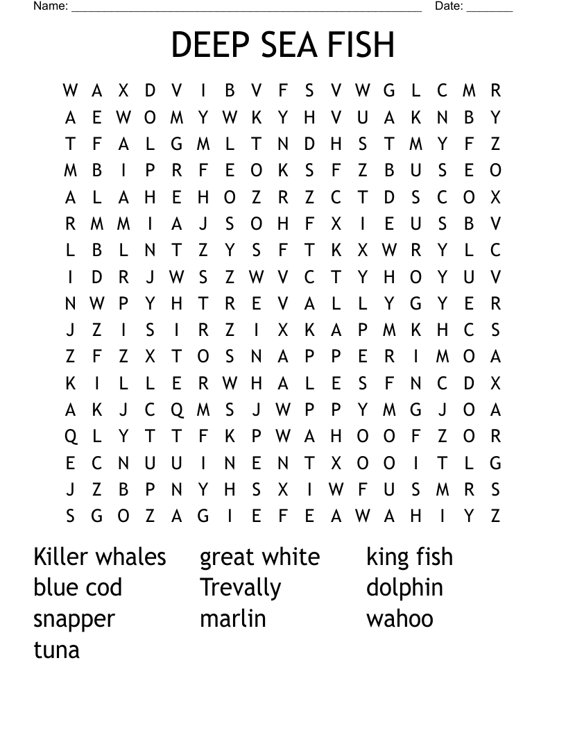 DEEP SEA FISH Word Search