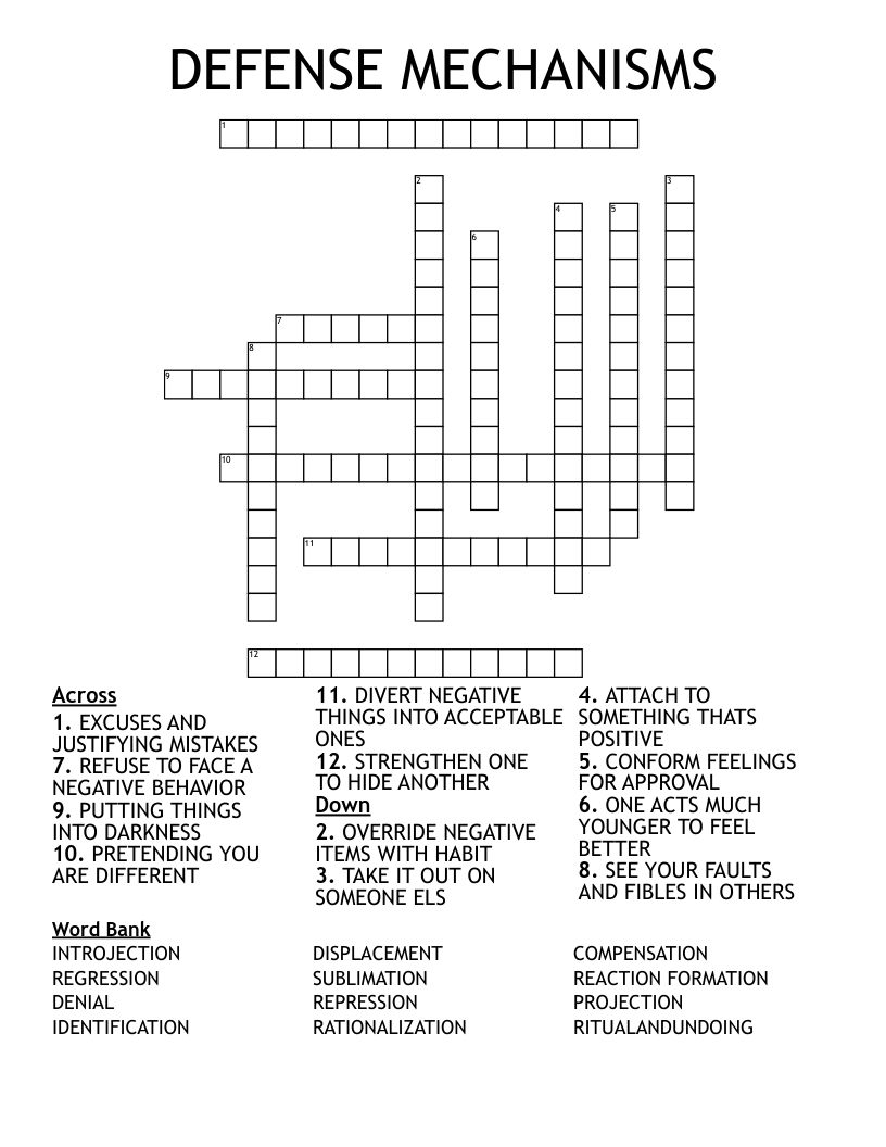 DEFENSE MECHANISMS Crossword