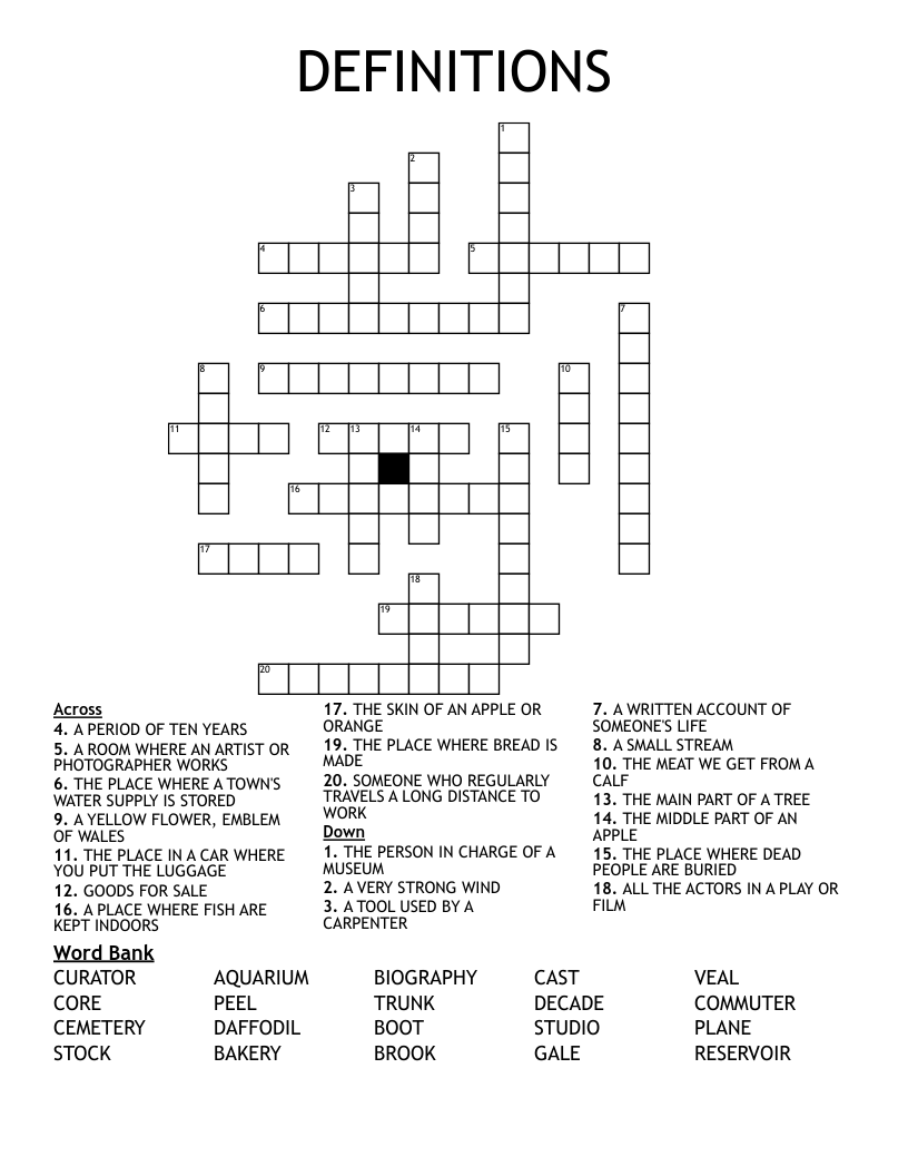 DEFINITIONS Crossword