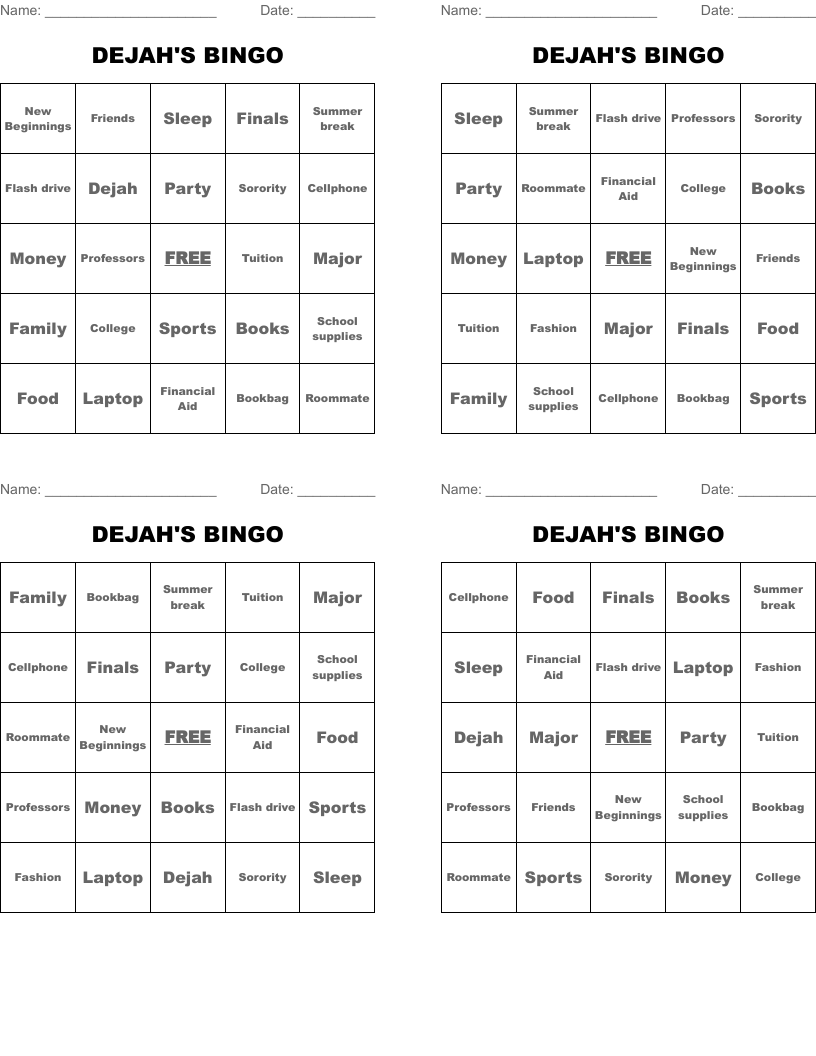 DEJAH'S BINGO
