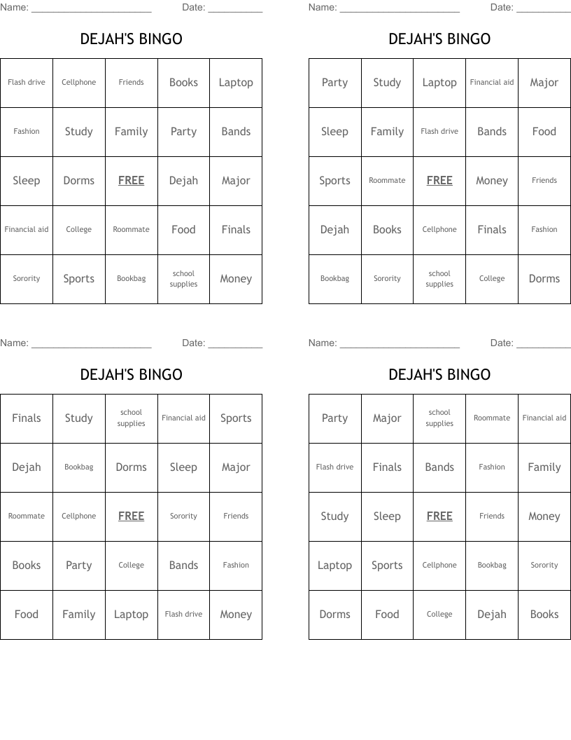 DEJAH'S BINGO