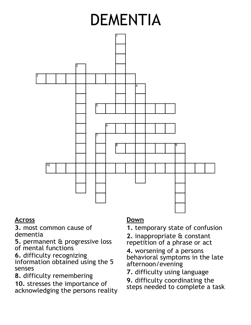 DEMENTIA Crossword