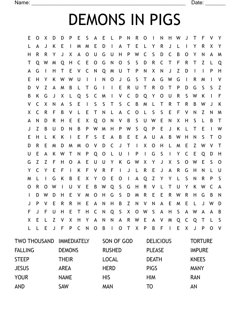 DEMONS IN PIGS Word Search