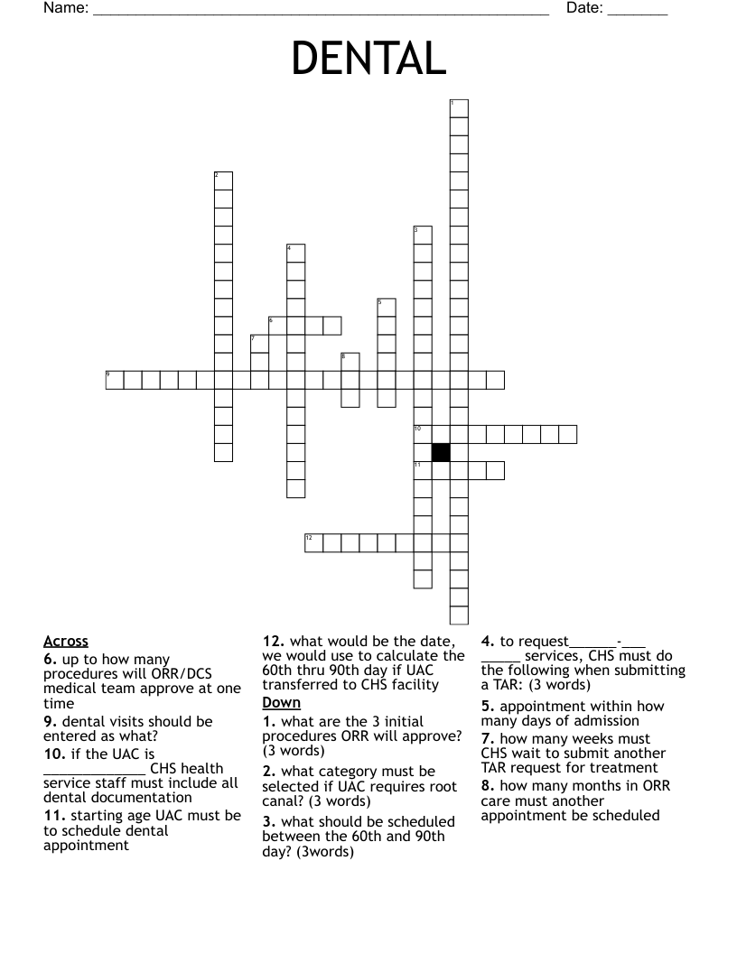 DENTAL Crossword