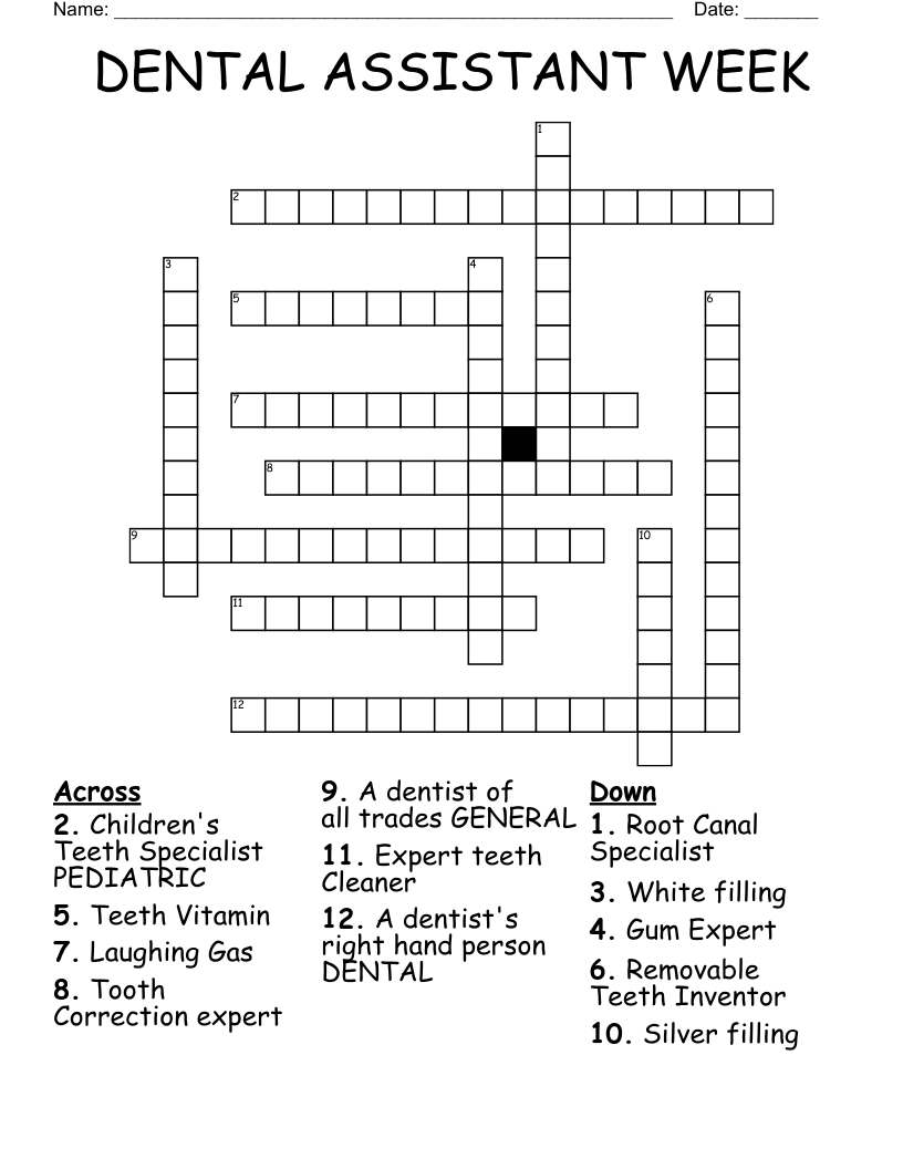 DENTAL ASSISTANT WEEK Crossword