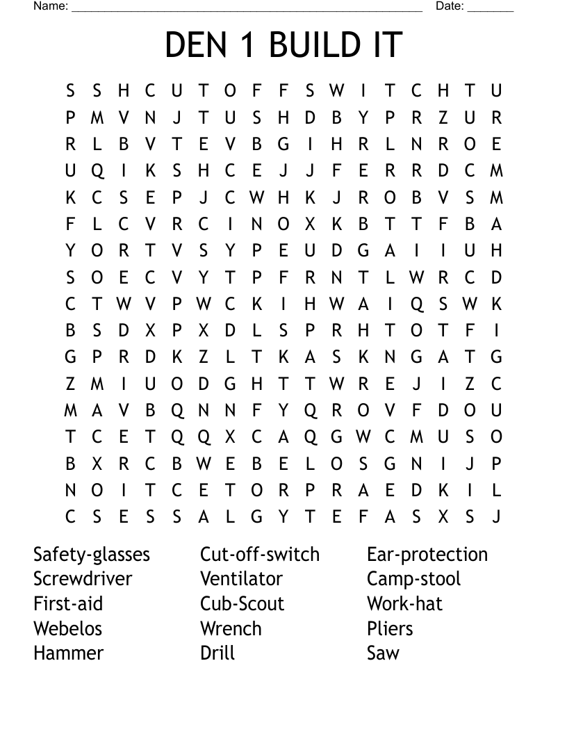 DEN 1 BUILD IT Word Search