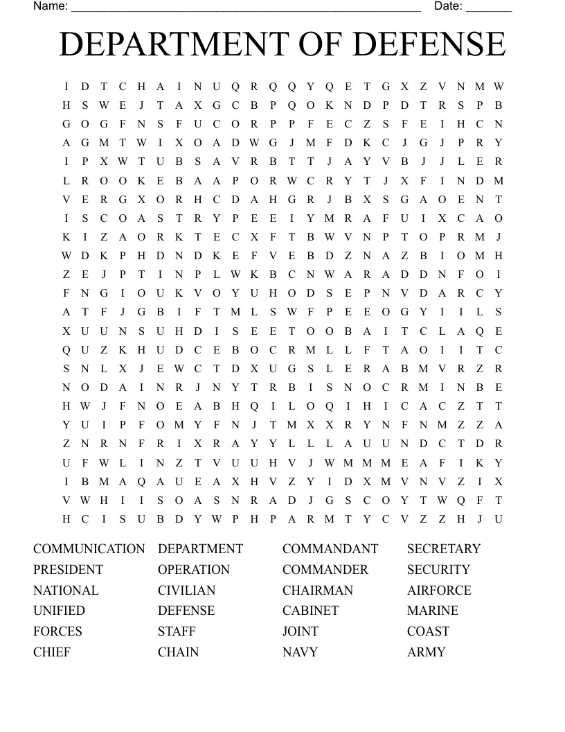DEPARTMENT OF DEFENSE Word Search
