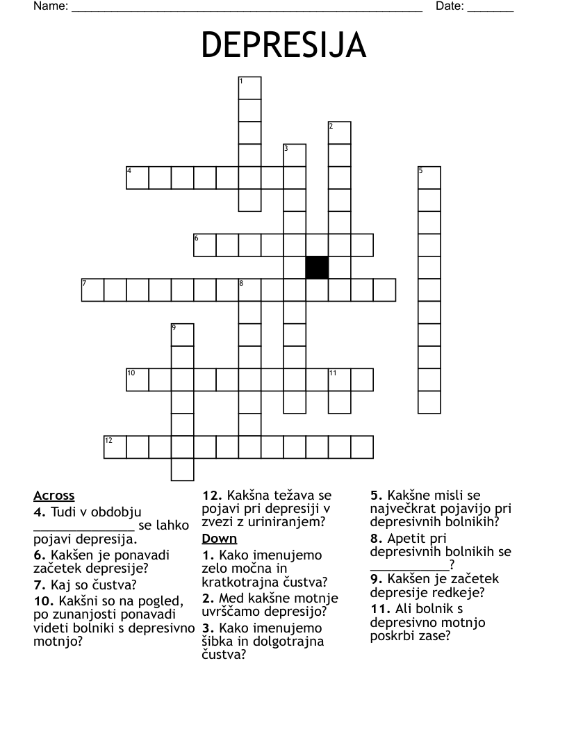 DEPRESIJA Crossword