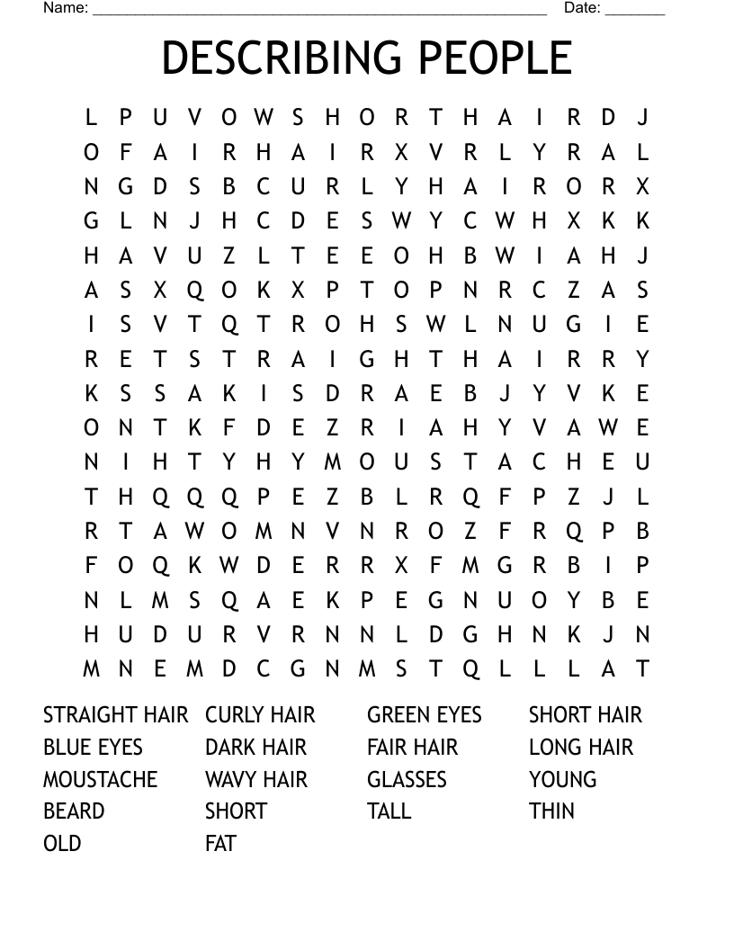 DESCRIBING PEOPLE Word Search