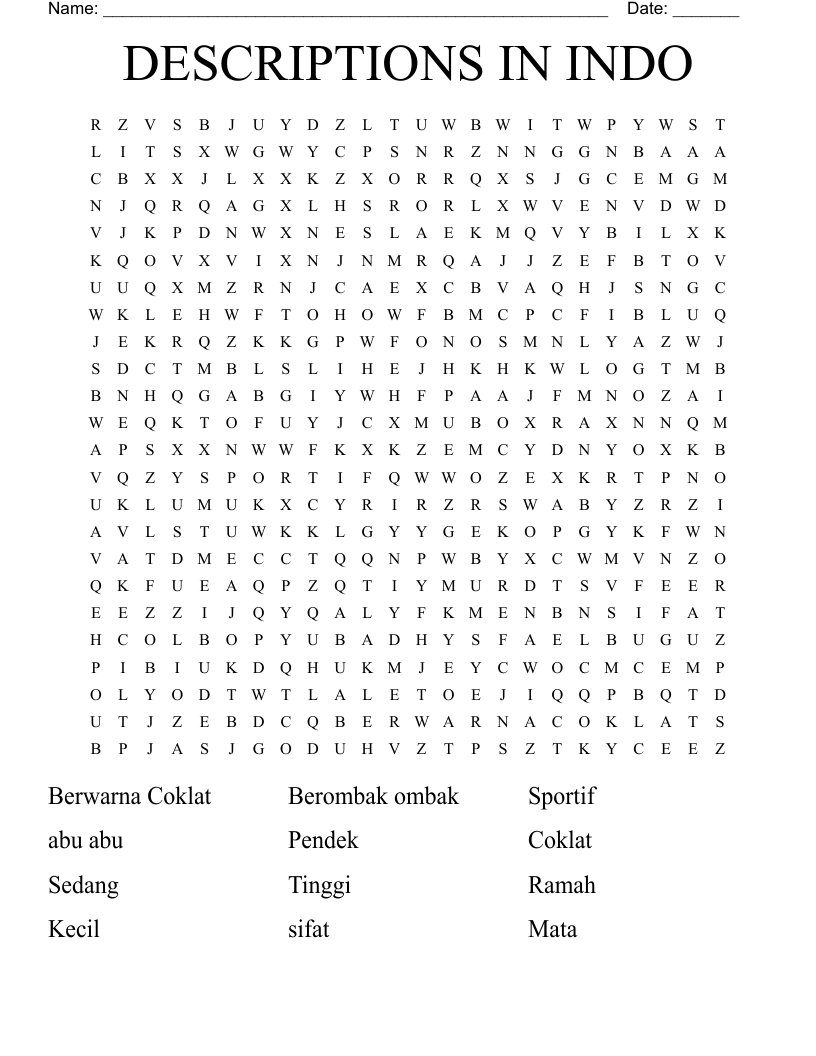 DESCRIPTIONS IN INDO Word Search