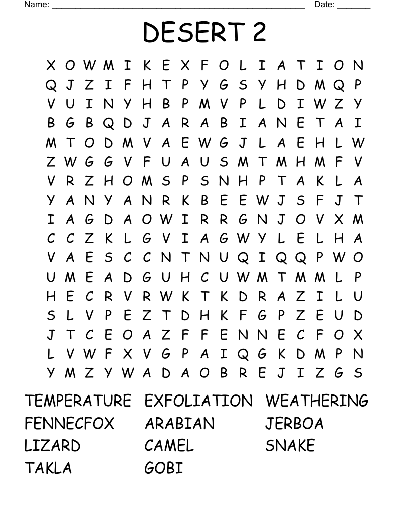 DESERT 2 Word Search