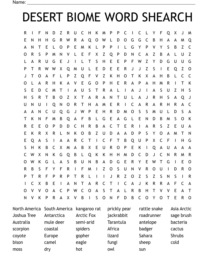 DESERT BIOME WORD SHEARCH Word Search