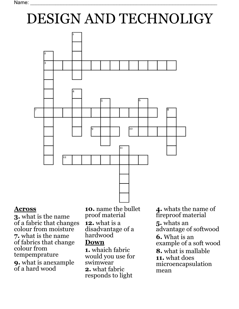 DESIGN AND TECHNOLIGY  Crossword