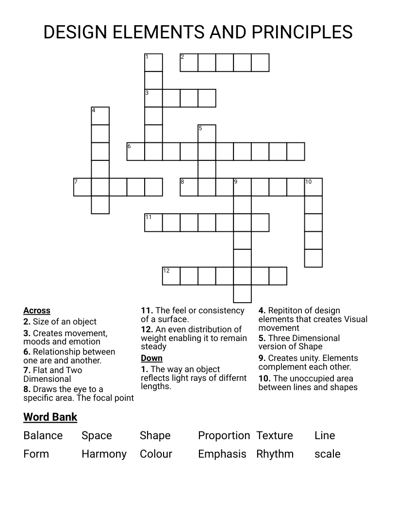 DESIGN ELEMENTS AND PRINCIPLES  Crossword