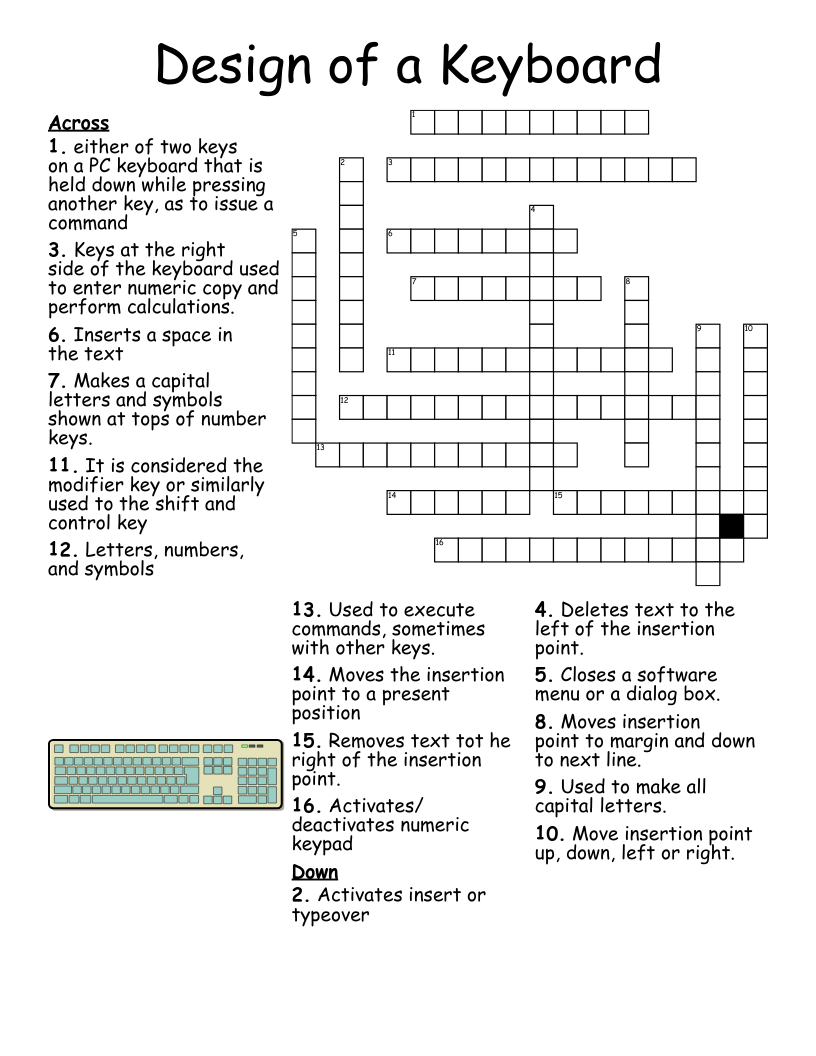 Design of a Keyboard  Crossword