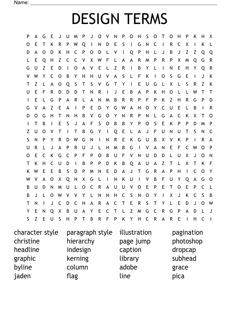 DESIGN TERMS Word Search