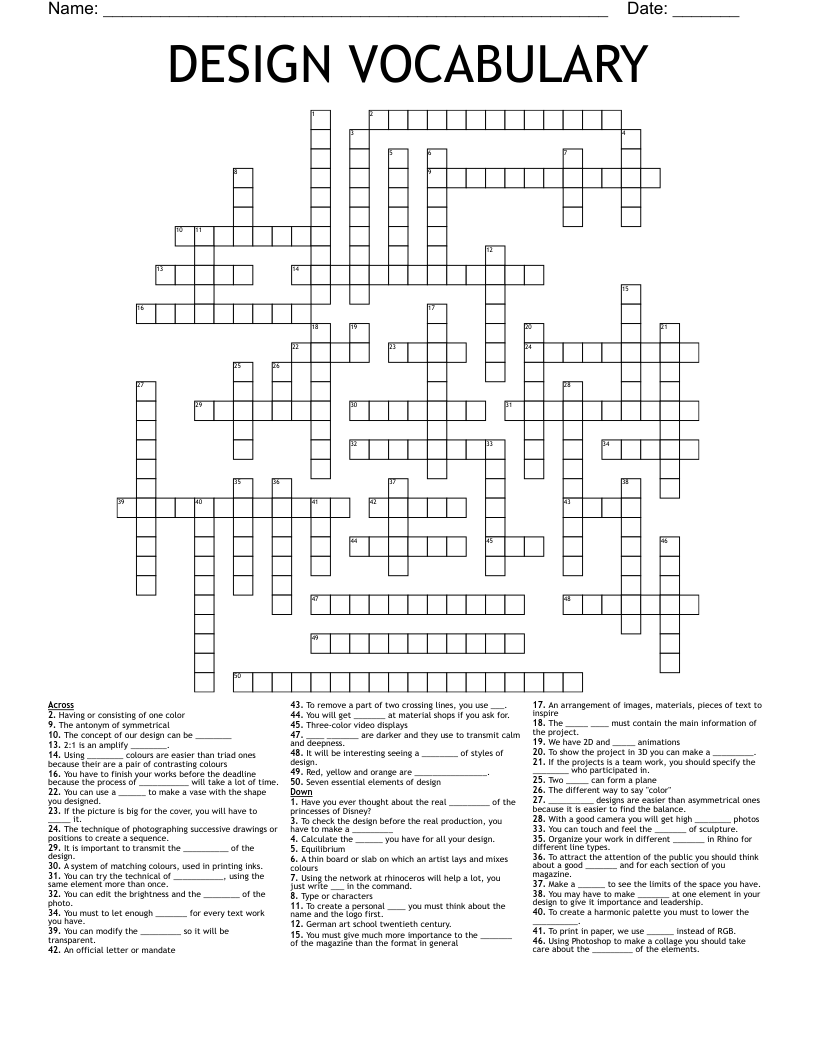 DESIGN VOCABULARY Crossword