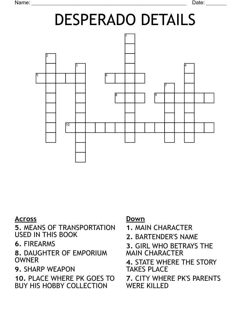 DESPERADO DETAILS Crossword