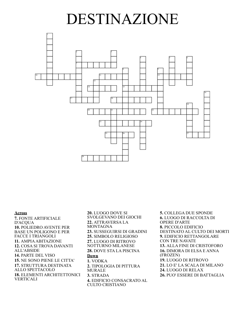 DESTINAZIONE Crossword