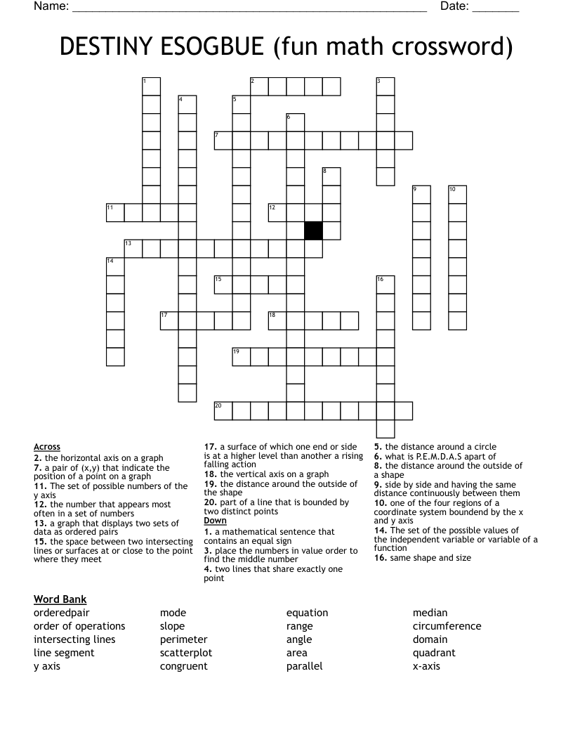 DESTINY ESOGBUE (fun math crossword)
