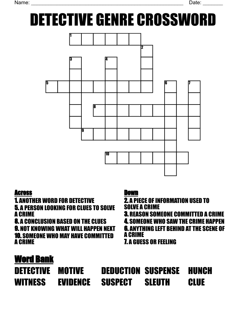 DETECTIVE GENRE CROSSWORD