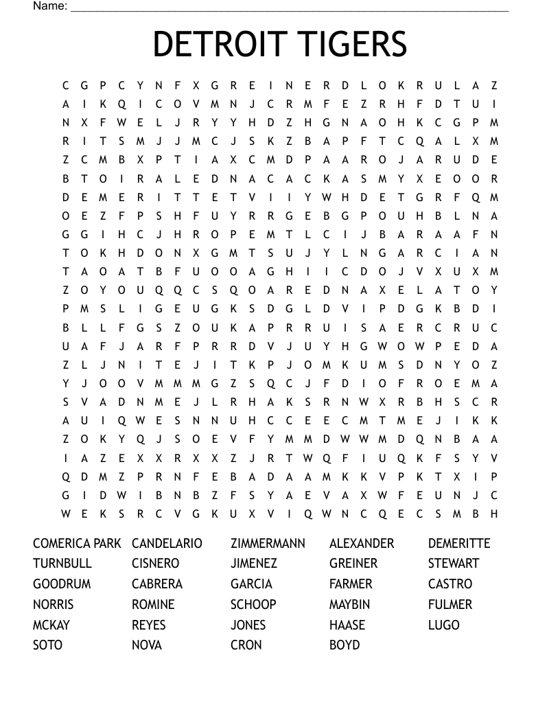DETROIT TIGERS Word Search