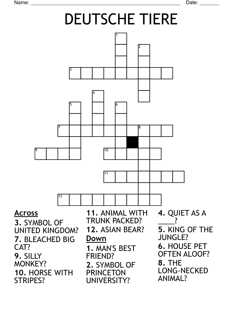 DEUTSCHE TIERE Crossword