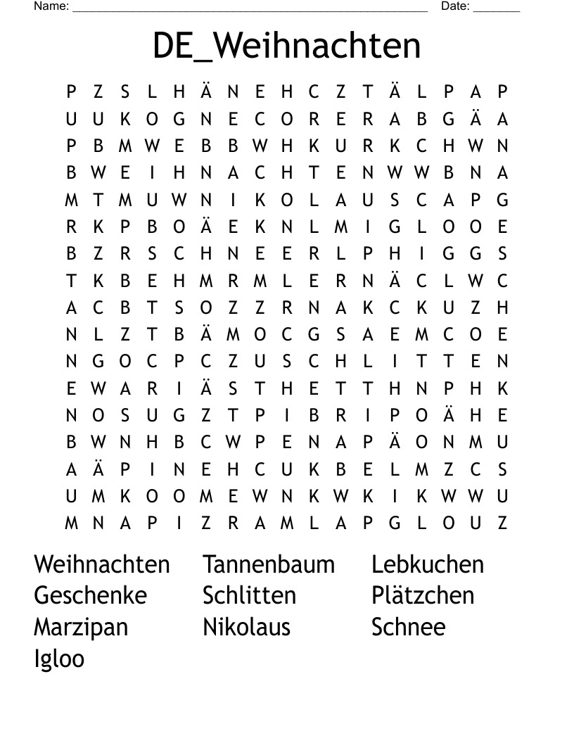 DE_Weihnachten Word Search