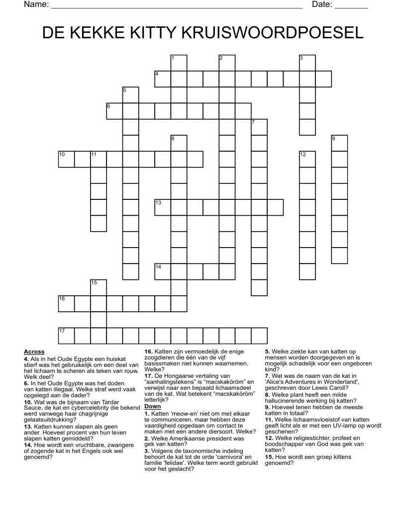 DE KEKKE KITTY KRUISWOORDPOESEL Crossword