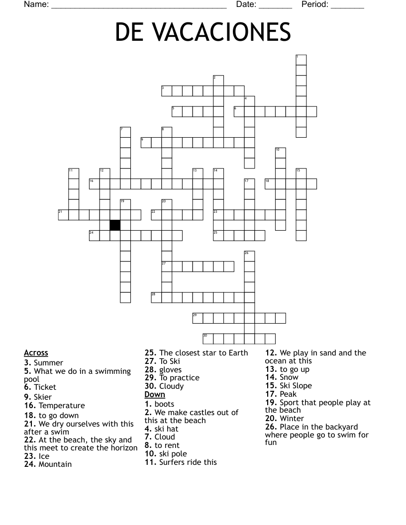 DE VACACIONES Crossword