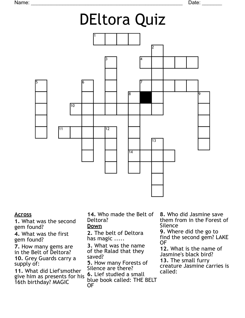 DEltora Quiz Crossword