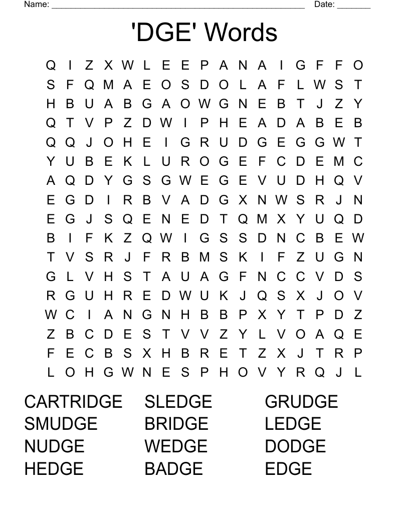 'DGE' Words Word Search