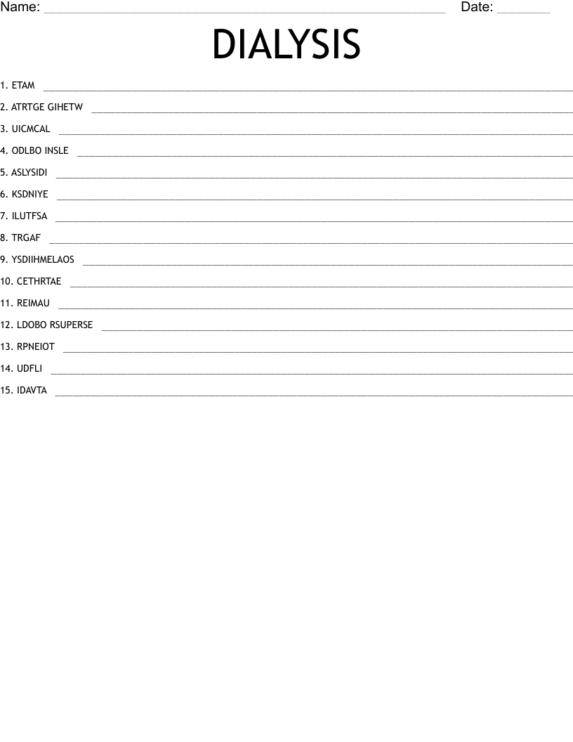 DIALYSIS Word Scramble