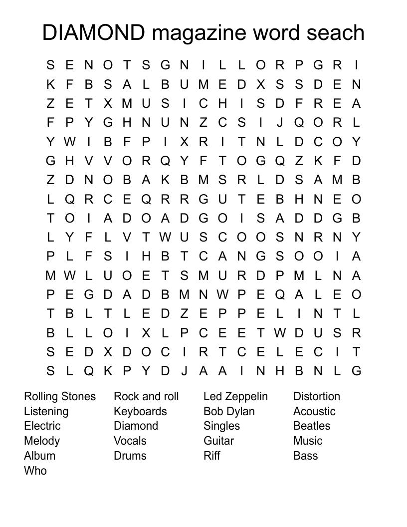 DIAMOND magazine word seach Word Search