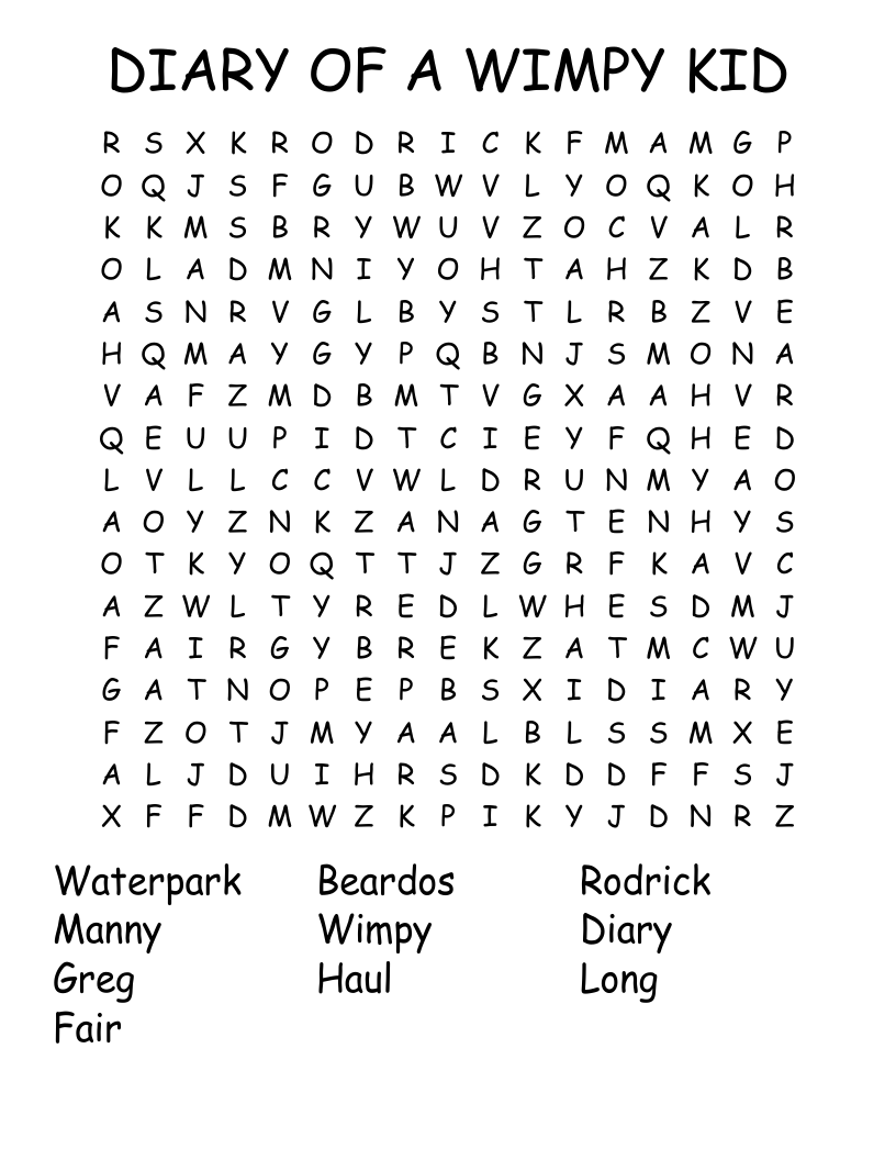 DIARY OF A WIMPY KID Word Search
