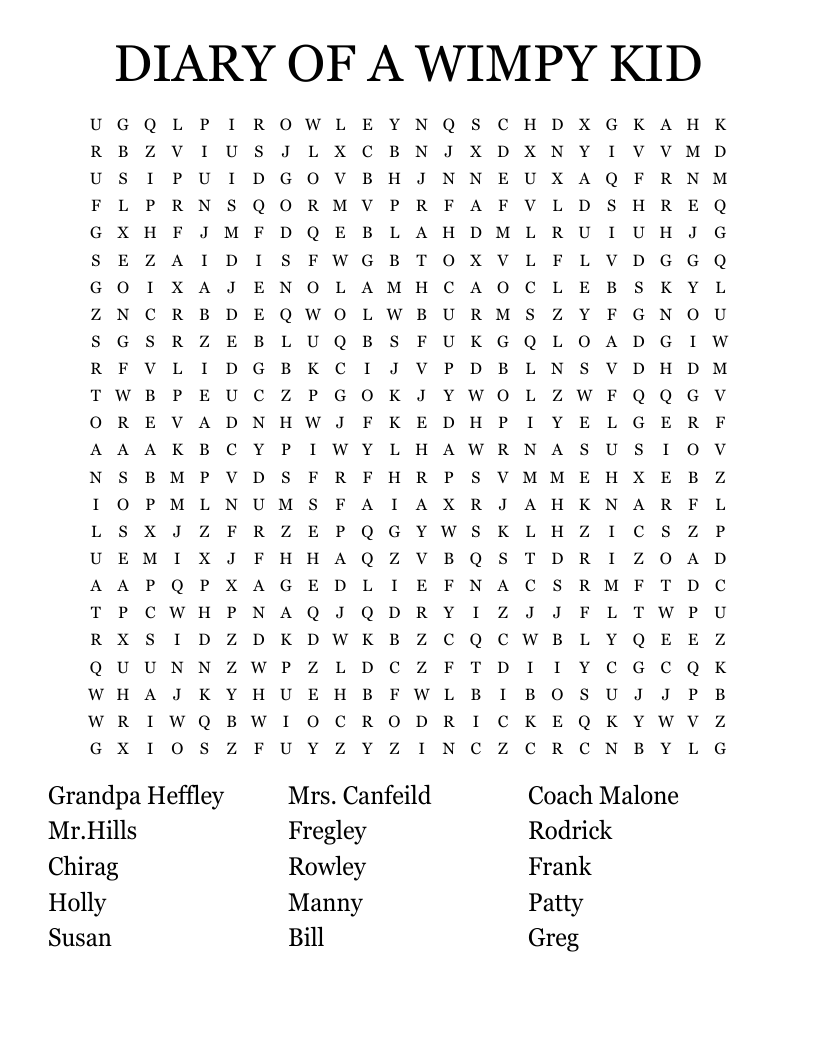 DIARY OF A WIMPY KID Word Search