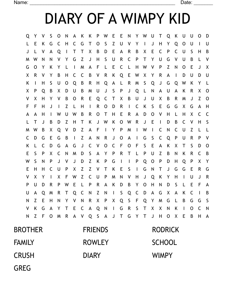 DIARY OF A WIMPY KID Word Search