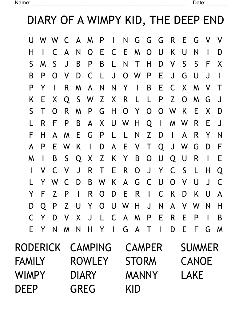 DIARY OF A WIMPY KID, THE DEEP END Word Search