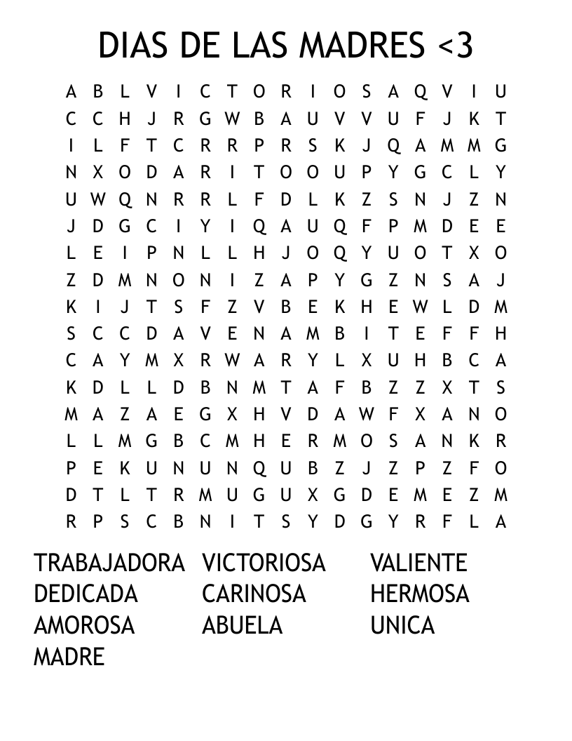 DIAS DE LAS MADRES <3 Word Search