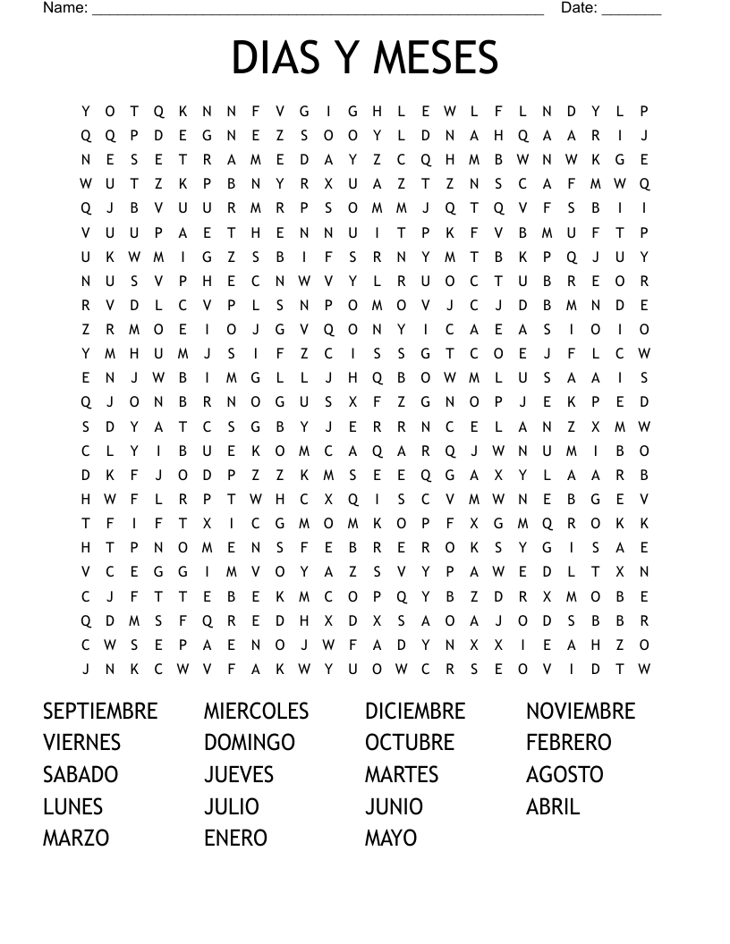 DIAS Y MESES Word Search