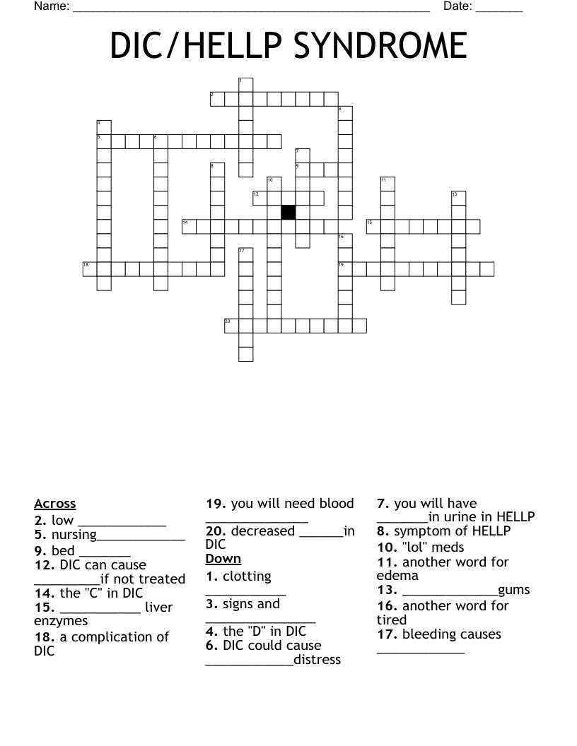 DIC/HELLP SYNDROME Crossword