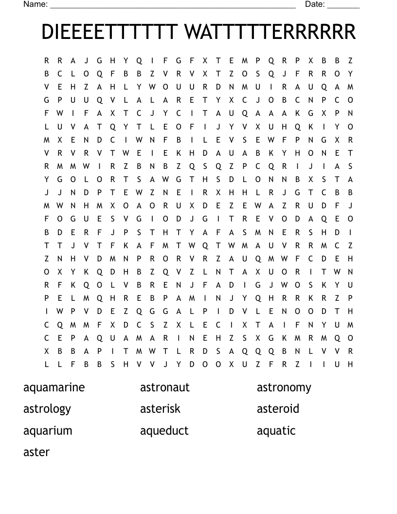DIEEEETTTTTT WATTTTTERRRRRR Word Search