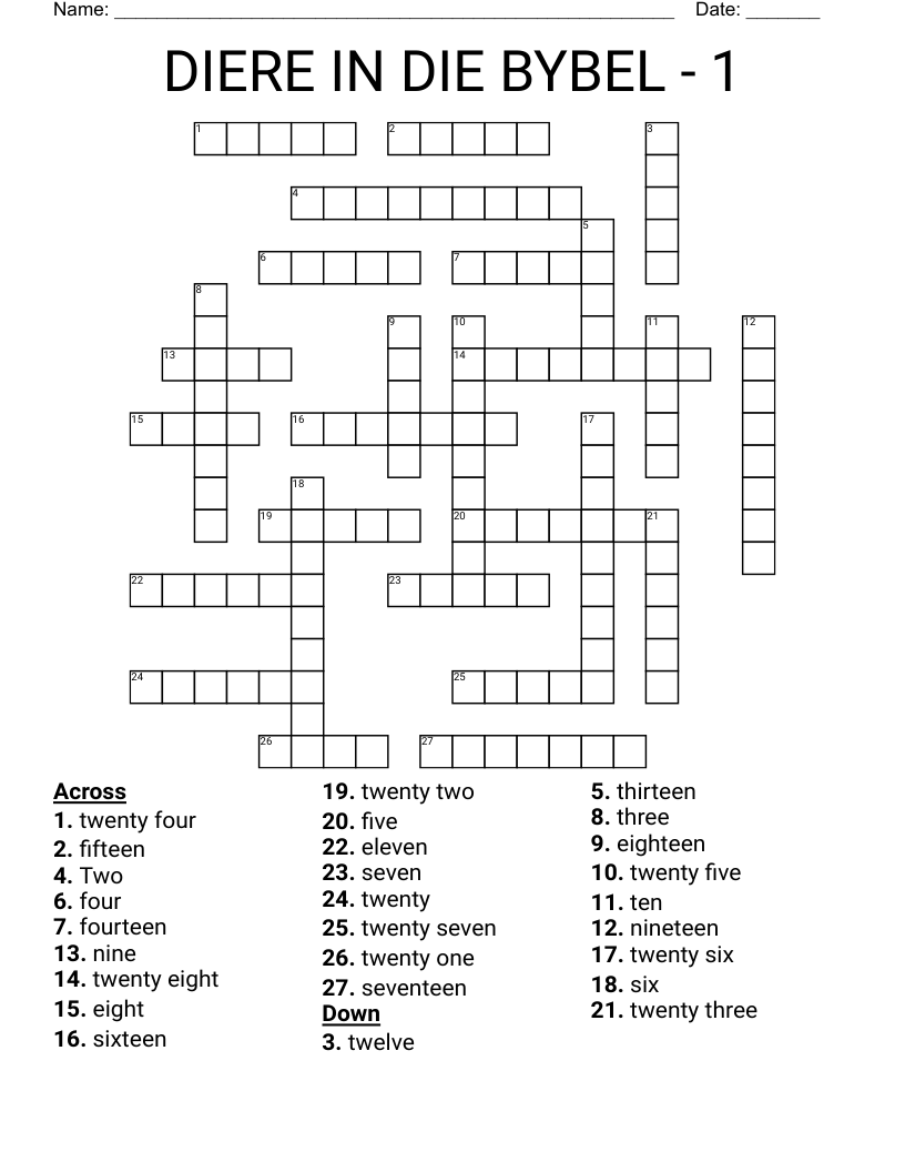 DIERE IN DIE BYBEL - 1 Crossword