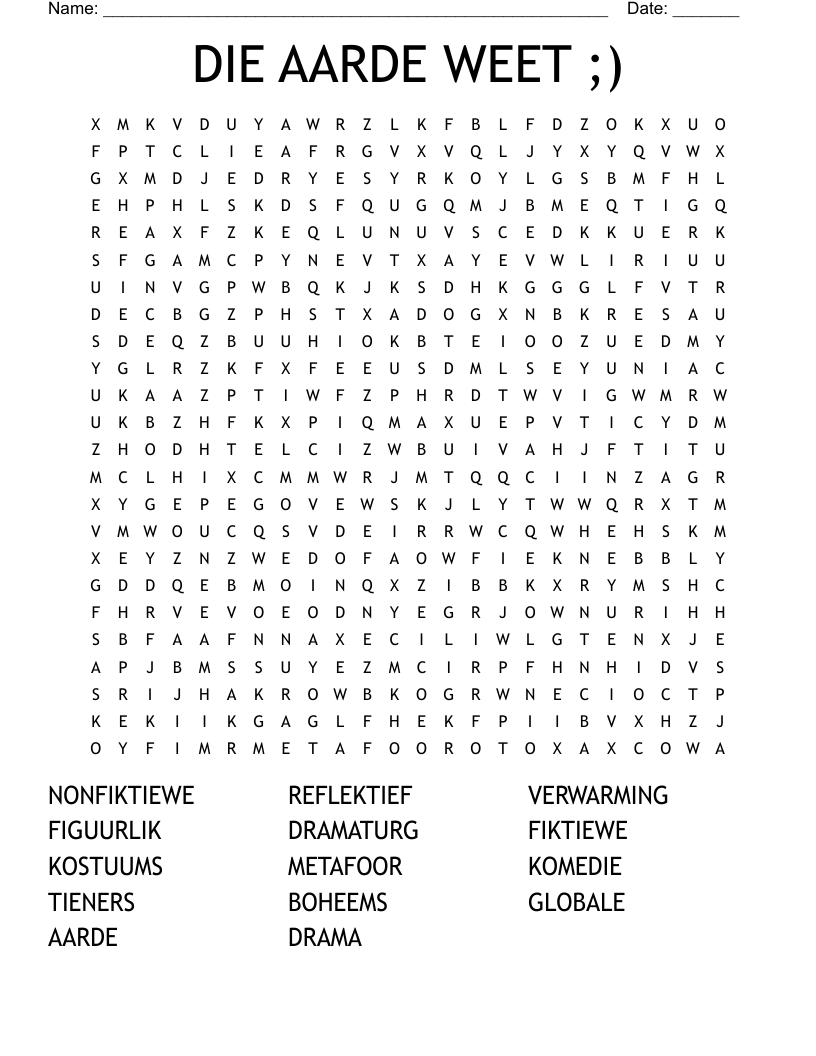 DIE AARDE WEET ;) Word Search