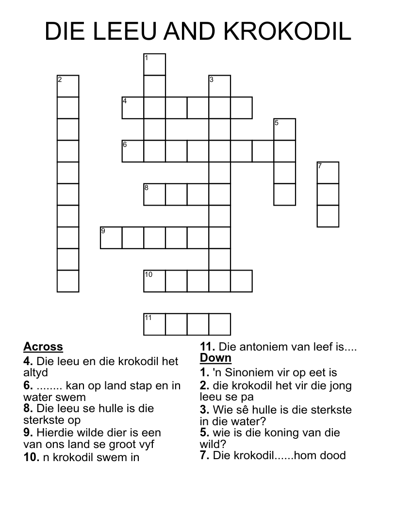 DIE LEEU AND KROKODIL Crossword