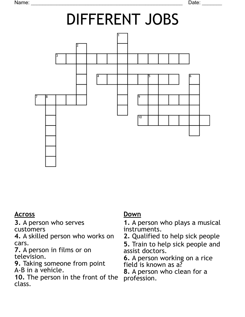 DIFFERENT JOBS Crossword